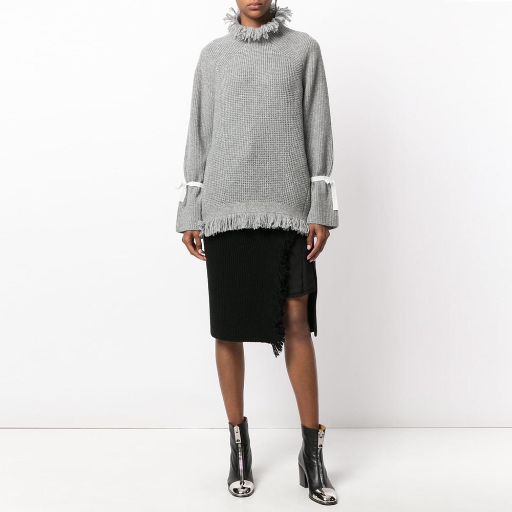 SACAI Frayed Collar Sweater